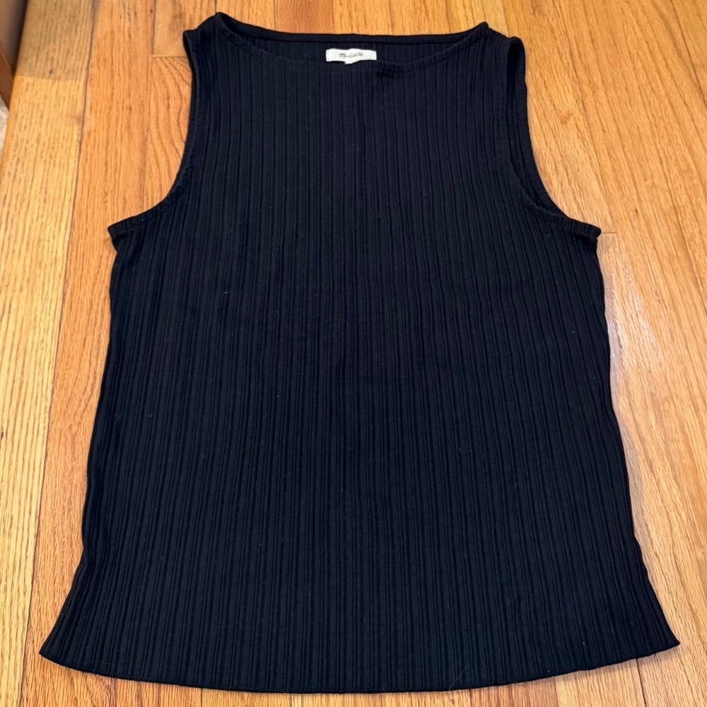 Madewell Womens Black Ribbed Sleeveless Boat Neck Tank Top Size M